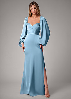 Azazie Sonata Bridesmaid Dresses Steel Blue Sheath Long Sleeve Stretch Satin Convertible Dress image3