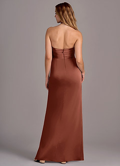 Azazie Jemma Bridesmaid Dresses Clay Sheath Pleated Stretch Satin Dress image2
