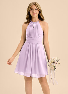 Azazie Bonnie Junior Frosted Lilac A-Line Pleated Chiffon Dress image3
