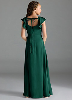 Azazie Bondi Junior Emerald A-Line Side Slit Stretch Satin Dress image2