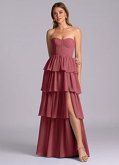 Azazie Faye Robes de demoiselle d'honneur Robe Trapèze en Mousseline de soie Décolleté en cœur Merlot image4