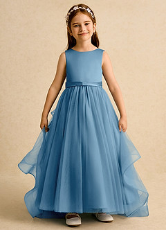 Azazie Lior Robe Demoiselle D'honneur Fillette Robe Princesse en Tulle Plissée Acier Bleuté image2