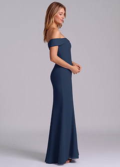Azazie Luciana Bridesmaid Dresses Dark Navy Sheath Off the Shoulder Chiffon Convertible Dress image6
