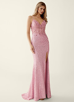 Noellress Pink Lace Sequin Embroidery Beading Prom Dress image3