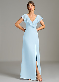 Azazie Kimmy Bridesmaid Dresses Sky Blue A-Line Ruched Chiffon Dress image3