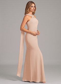 Azazie Kinsley Vestidos de damas de honor Vestido de Rosa Inglesa de Gasa de Corte Sirena con Plisado image6