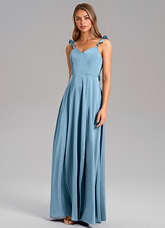 Azazie Everett Brautjungfernkleider A-Linie Stretch-Satin Kleid Stahlblau image4