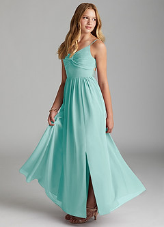 Azazie Zeya Junior Aqua A-Line Chiffon Dress image4
