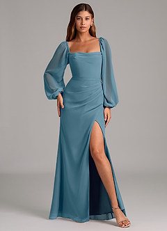 Azazie Brixley 신부 들러리 드레스 인어 긴팔 쉬폰 바닥 길이 드레스 image4