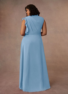 Azazie Narine vestidos de madre de la novia Vestido de Azul Pálido de Gasa de Corte en A con Cuello alto plisado image8