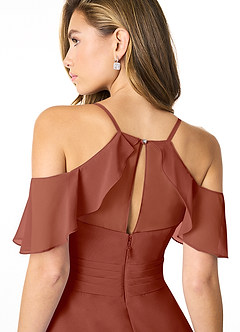 Azazie Dakota Bridesmaid Dresses Auburn A-Line V-Neck Pleated Chiffon Dress image8