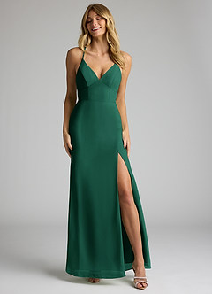 Azazie Becca Bridesmaid Dresses Emerald Sheath V-Neck Chiffon Dress image4
