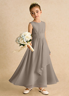 Azazie Edelweiss Abiti da Ragazza di Fiori Abito A-Line in Chiffon Plissettato Taupe image3