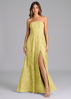 Azazie Wren Bridesmaid Dresses Canary A-Line Strapless Floral Burnout Dress image1