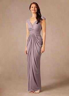 Azazie Lisolette Mother of the Bride Dresses Dusk Sheath Pleated Mesh Dress image4