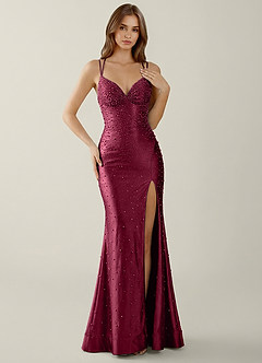 Sylvan Burgundy V-neck Hot Rhinestones Corset Prom Dress image4