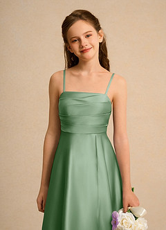 Azazie Pebbles Girls Formal Flower Girl Dresses Matcha A-Line Pleated Matte Satin Dress image3