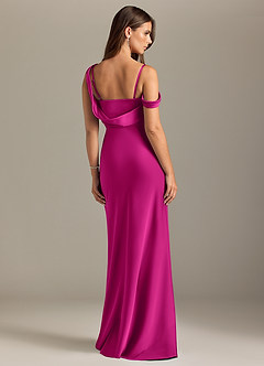 Azazie Madelyn Bridesmaid Dresses Fuchsia Mermaid Off the Shoulder Stretch Satin Convertible Dress image2