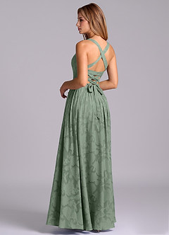 Azazie Francis Vestidos de damas de honor Vestido de Matcha de Devorado Floral de Corte en A con Corsé image2