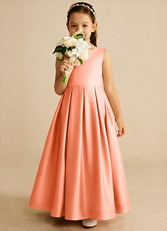 Azazie Cailee Flower Girl Dresses Sunset Ball-Gown Pleated Matte Satin Dress image3