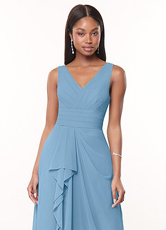 Azazie Julianna Jurken voor bruidsmeisjes Jurk van Chiffon met A-Lijn Staal Blauw image5