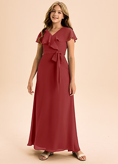 Azazie Lainey Junior Abito A-Line in Chiffon Con Tasche Ruggine image4