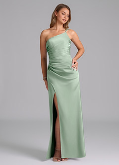 Azazie Eren Bridesmaid Dresses Agave Mermaid One Shoulder Stretch Satin Dress image4
