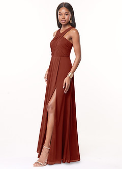 Azazie Brandie Bridesmaid Dresses Terracotta A-Line Pleated Stretch Chiffon Dress image3