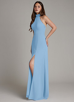 Azazie Myra Bridesmaid Dresses Powder Blue A-Line High Neck Chiffon Dress image5