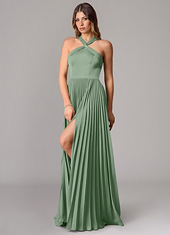 Azazie Afra Bridesmaid Dresses Matcha A-Line Pleated Stretch Satin Dress image4