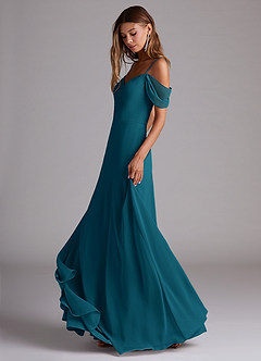 Azazie Marley Bridesmaid Dresses Ink Blue A-Line Off the Shoulder Chiffon Convertible Dress image3
