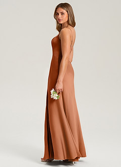 Azazie Lidia Bridesmaid Dresses Copper Mermaid Side Slit Stretch Satin Dress image7