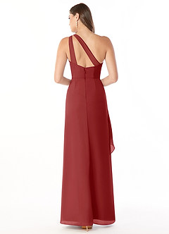 Azazie Maive Bridesmaid Dresses Rust Sheath Pleated Ruffle Chiffon Dress image2