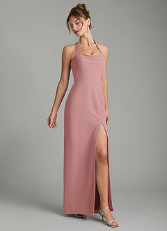 Azazie Arnelle Bridesmaid Dresses Dusty Rose Sheath Pleated Chiffon Dress image3