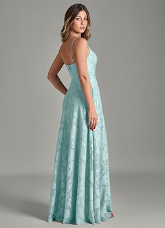 Azazie Amani 신부 들러리 드레스 A라인 주름진 플로럴 번아웃 바닥 길이 드레스 image2