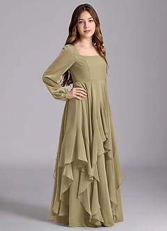 Azazie Clara Junior Abito A-Line in Chiffon Blusa Verde Muschio image4