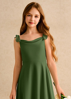 Azazie Puppy Girls Formal Flower Girl Dresses Olive A-Line Pleated Chiffon Dress image6