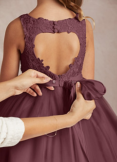 Azazie Calla Flower Girl Dresses Sangria Ball-Gown Lace Tulle Dress image5