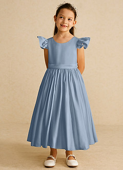 Azazie Violeta Blumenmädchenkleider Ballkleid Schleifen Matte Satin Kleid Staubblau image6