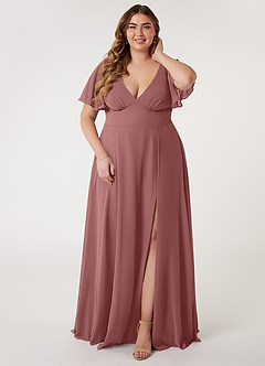 Azazie Kimber Bridesmaid Dresses Desert Rose A-Line Flounce Sleeve Chiffon Dress image6