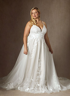 Azazie Rhodes Robes de mariée Robe Trapèze en Tulle Col V paillettes Blanc De Diamant image11