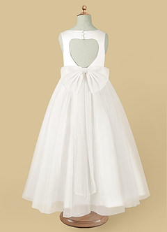 Azazie Muni Flower Girl Dresses Ivory A-Line Bow Tulle Dress image3