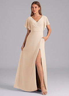 Azazie Ambrosia 신부 들러리 드레스 A라인 주름진 쉬폰 바닥 길이 드레스 image3