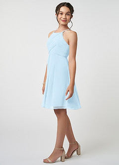 Azazie Ginny Junior Sky Blue A-Line Pleated Chiffon Dress image3