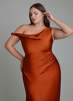 Azazie Emerson Brautjungfernkleider Meerjungfrau-Linie Schulterfrei Stretch-Satin Kleid Paprika image12