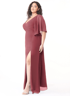 Azazie Cierra Brautjungfernkleider A-Linie V-Hals Chiffon Kleid Merlot image11