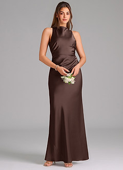 Azazie Evadne Bridesmaid Dresses Ganache Sheath Pleated Stretch Satin Dress image6