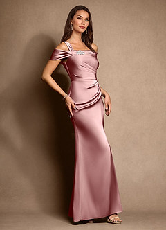 Azazie Altonia Mother of the Bride Dresses Dusty Rose Mermaid Off the Shoulder Stretch Satin Dress image2