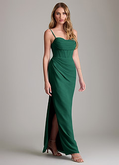 Azazie Mai Bridesmaid Dresses Emerald Sheath Pleated Chiffon Dress image3