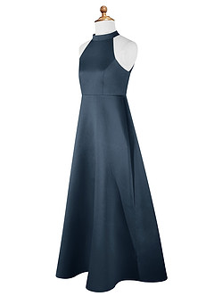 Azazie Laurel Junior Neptune A-Line Matte Satin Dress image8
